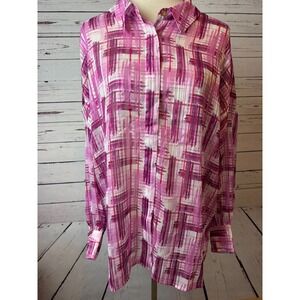 Soft Surroundings Blouse Long sleeve button front size XL Extra Large Pink Shirt
